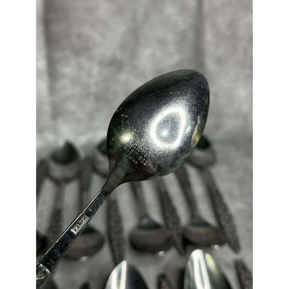 17 Dinner Spoons National Stainless Japan Malta  NSTMAL‎ Geometric MCM - Picture 7 of 7